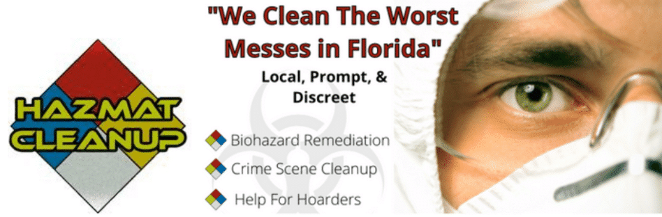 Hazmat technician with Hazmat Cleanup, LLC logo representing Pasco County Blood Cleanup Services.